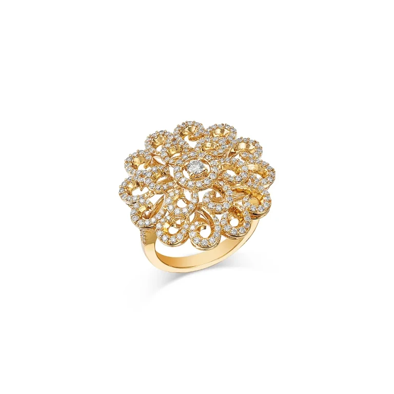 Diamond Flower Statement Ring in 14K Yellow Gold, 1.0 tcw