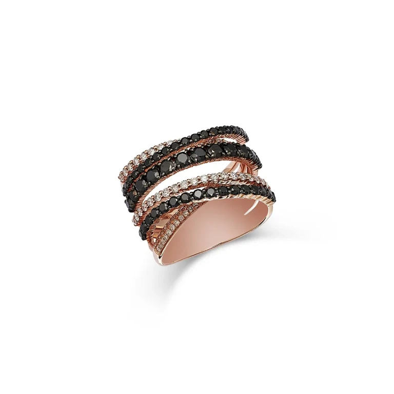 Bloomingdale's Bloomingdale's White & Black Diamond Crisscross Ring in 14K Rose Gold, 1.86 tcw