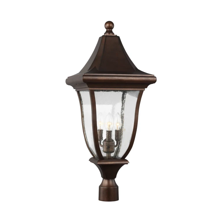 Patina Bronze Three Light Outdoor Post Lantern from the Oakmont Collection