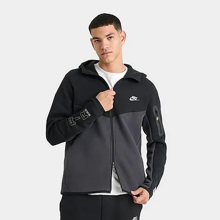 Nike Men's Tech Fleece Air Max Full-Zip Windrunner Jacket in Black/Dark Smoke Grey/Neon Yellow Size: Small