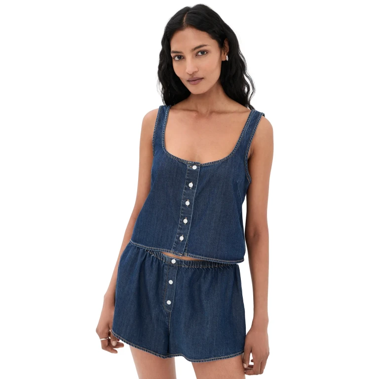 Good American Denim Button Front Tank Indigo1187 M