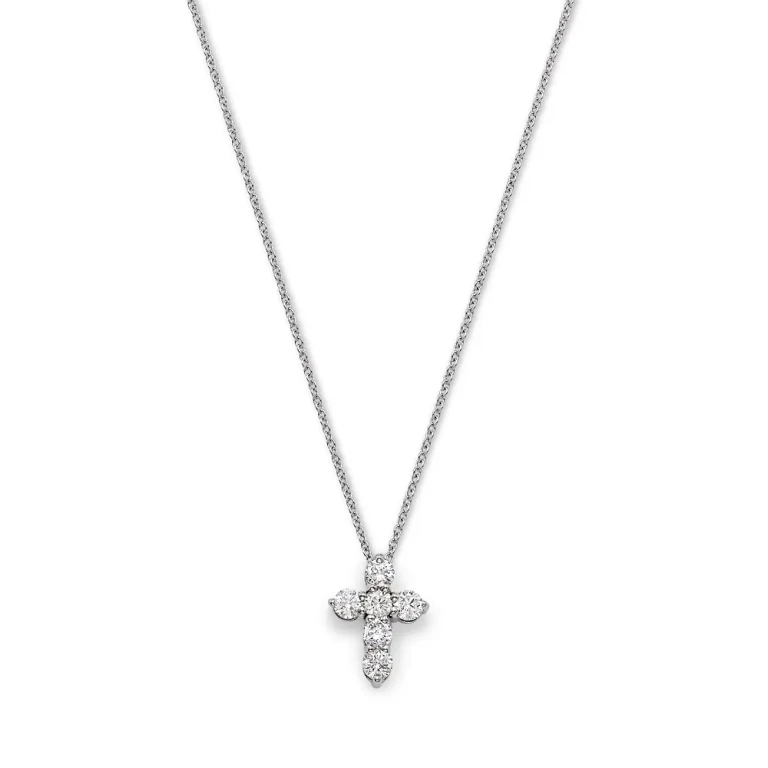 Diamond Cross Pendant Necklace in 14K White Gold, 0.7 tcw