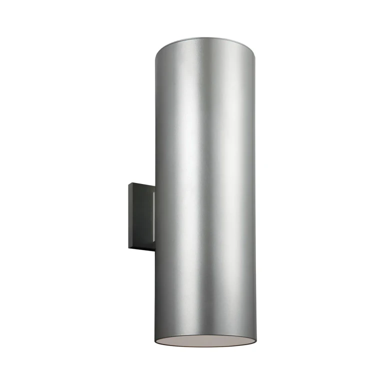 Painted Brushed Nickel Two Light Outdoor Wall Lantern from the Outdoor Cylinders Collection