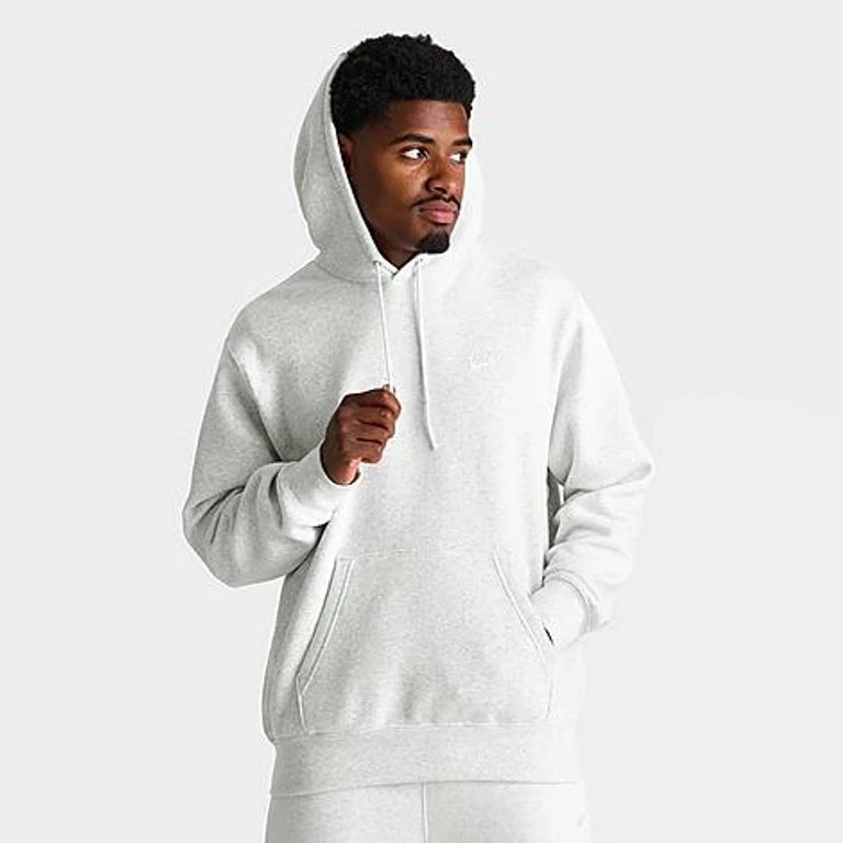 Nike Men's Club Fleece Premium Embroidered Pullover Hoodie in Birch Heather/White Size: XS