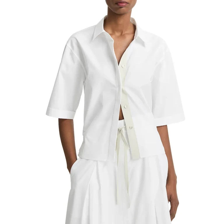 Vince Short Sleeve Collared Button Down Poplin Shirt