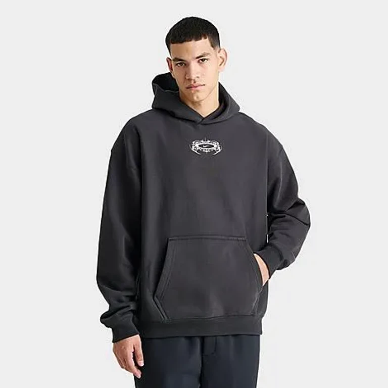 Nike Men's Solo Swoosh Lightning Graphic Fleece Pullover Hoodie in Off Noir Size: Small