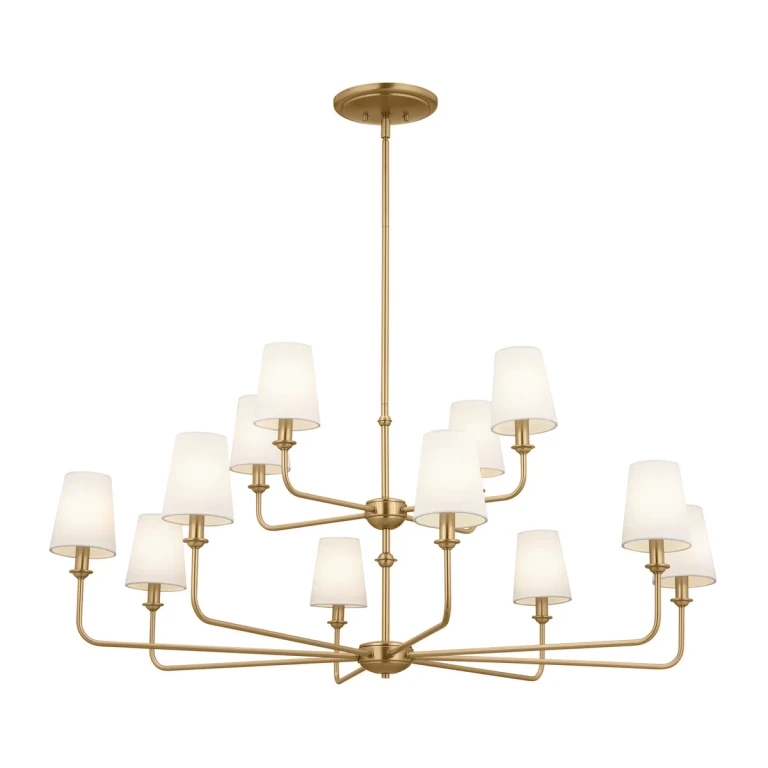 Brushed Natural Brass 12 Light Chandelier from the Pallas Collection