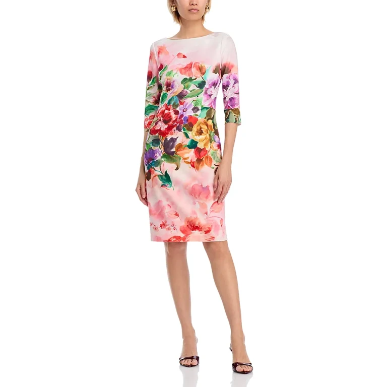 Teri Jon by Rickie Freeman Scuba Floral Three Quarter Sleeve Dress
