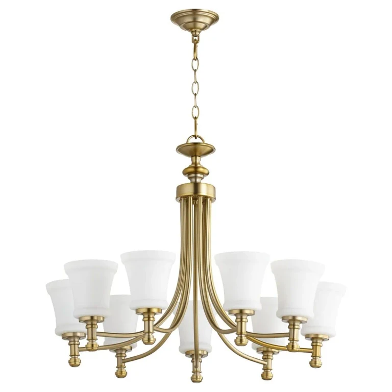 Quorum Rossington 9-Light 23" Transitional Chandelier in Aged Brass