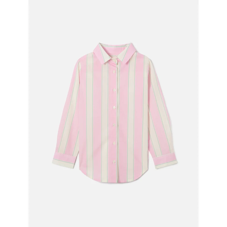 Mc2 Saint Barth Mini Brigitte Shirt Striped Cotton Poplin White, Pink And Green