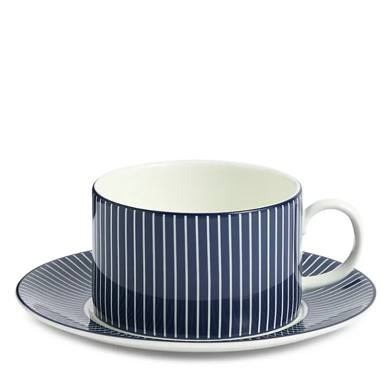Wedgwood Gio Teacup & Saucer Set, Pinstripe Blue