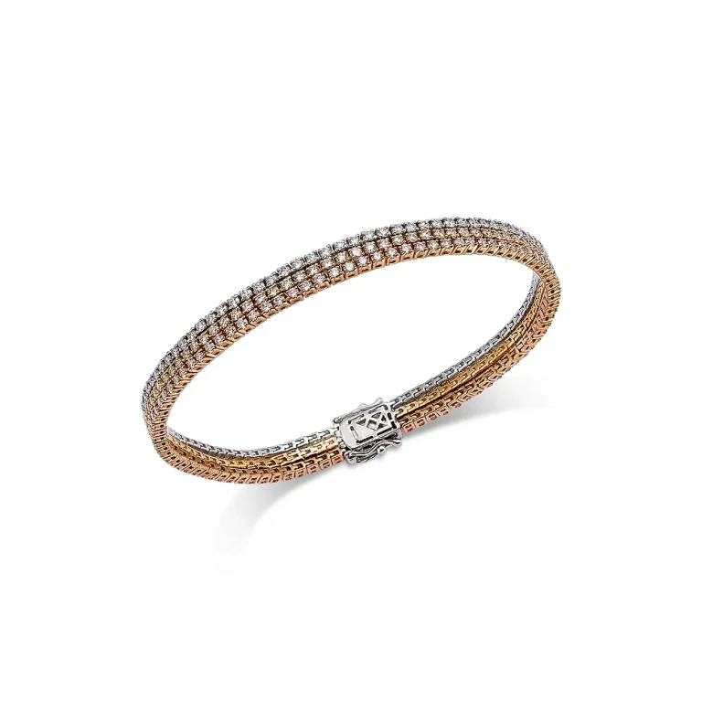 Diamond Triple Row Tennis Bracelet in 14K Tricolor Gold, 4.75 tcw
