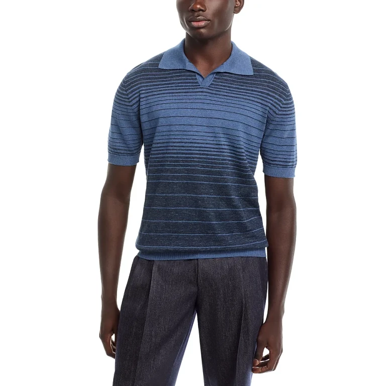 Maurizio Baldassari Striped Johnny Collar Knit Polo