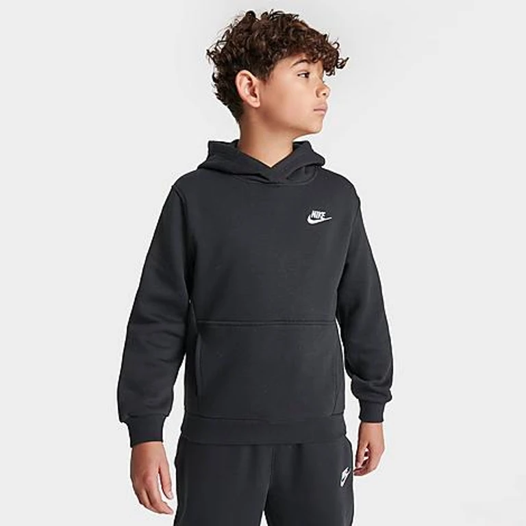 Nike Big Kids Sportswear Club Fleece Pullover Hoodie in Black/White Size: XS