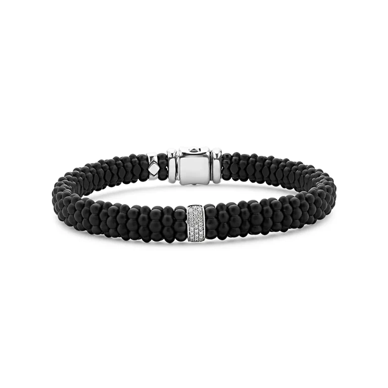 Lagos Men's Sterling Silver Anthem Diamond Black Ceramic Caviar Bead Bracelet