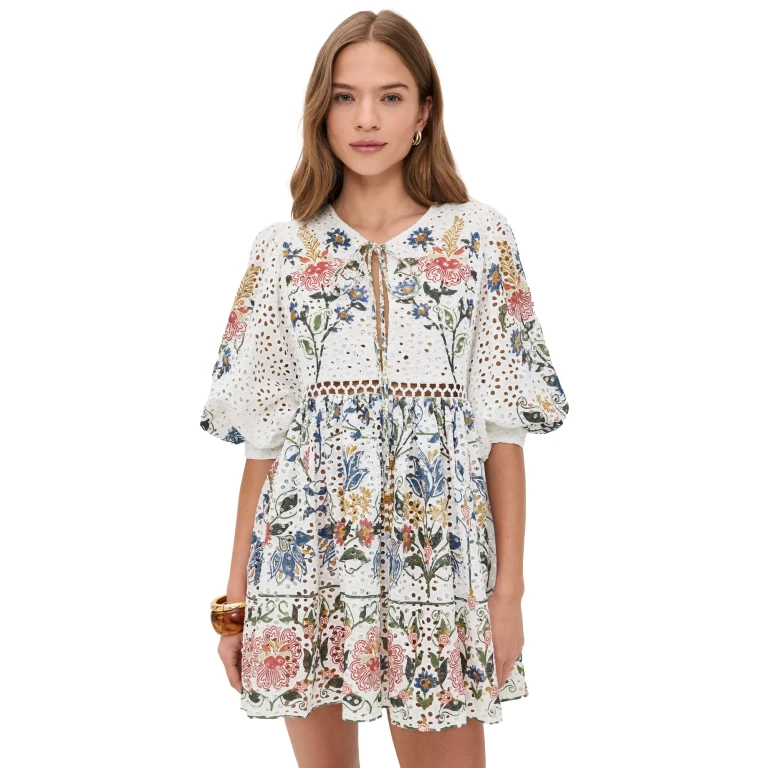 FARM Rio Stitched Garden Off-White Mini Dress Stitched Garden Off White L