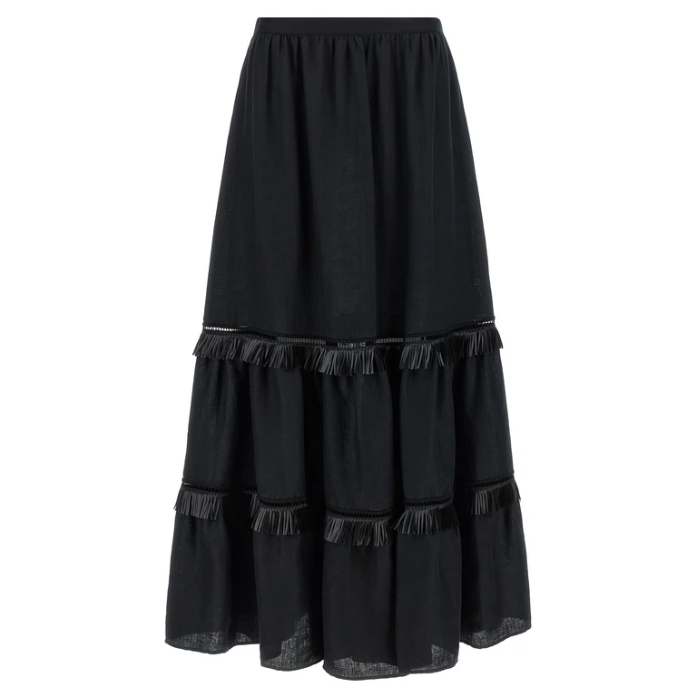 Kiton Black Linen Mini Skirt - Women
