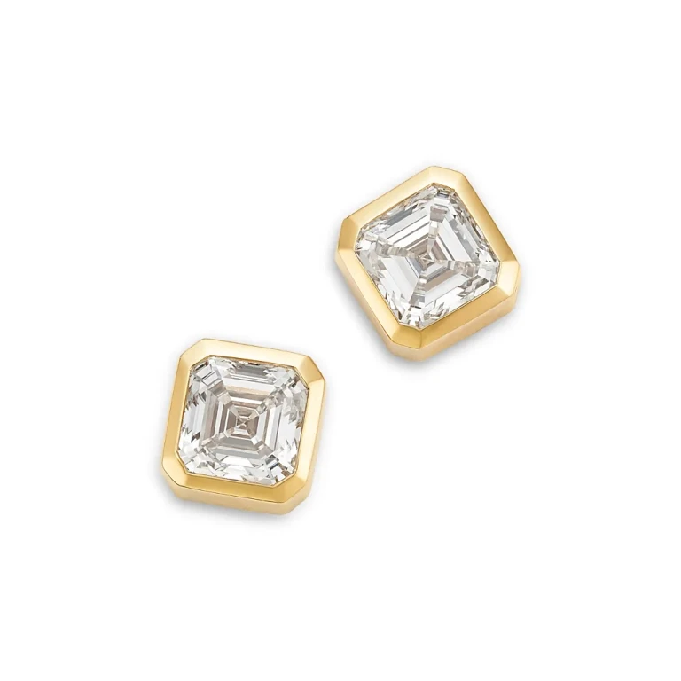Certified Lab Grown Diamond Ascher Cut Stud Earrings 14K Yellow Gold, 2.0 tcw