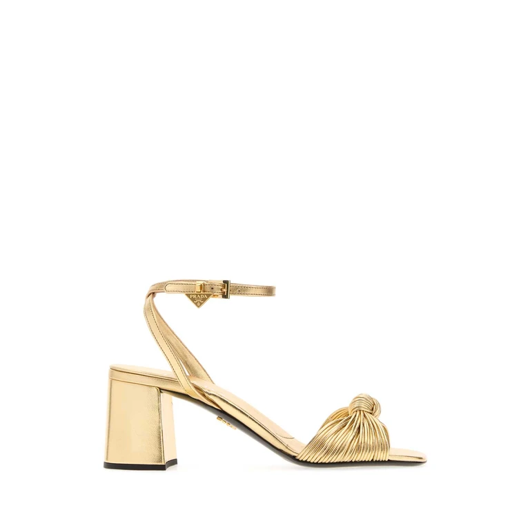 Prada Gold Leather Sandals Platino Sandali - Women