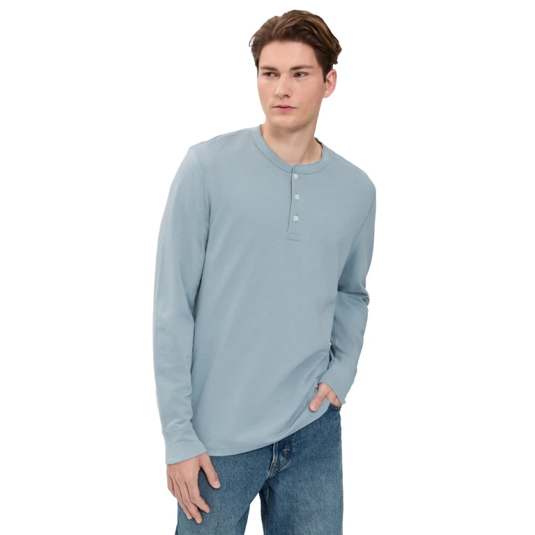 Faherty Long Sleeve Waffle Henley Night Rock L