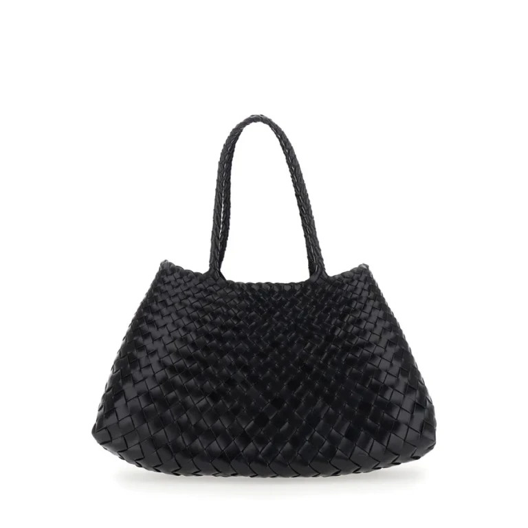 Santa Croce Black Crossbody Bag With Two Top Handles And Interwoven Design In Leather Woman