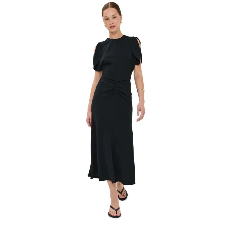 Victoria Beckham Gathered Waist Midi Dress Black 10