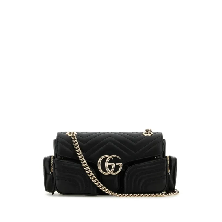 Black Leather Small Gg Marmont Shoulder Bag