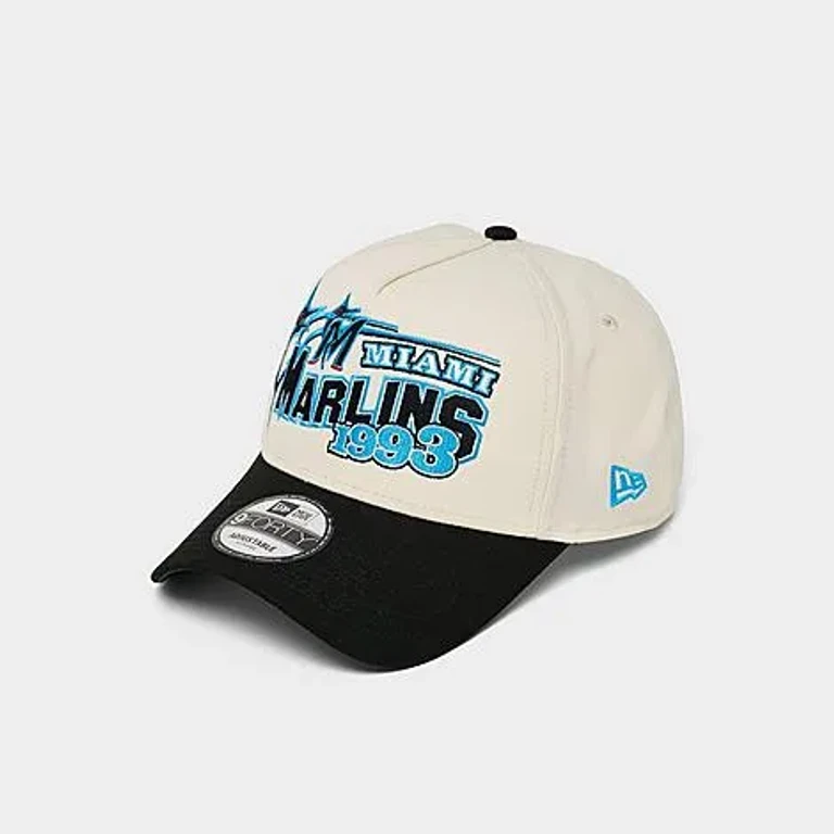 New Era Miami Marlins MLB Classic 9FORTY A-Frame Snapback Hat in Chrome/Black