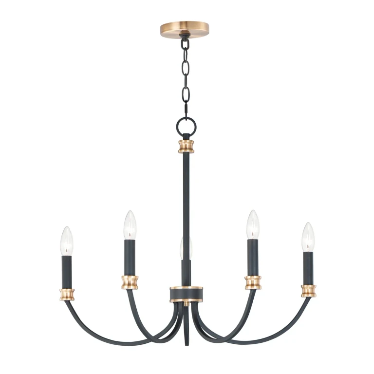 Maxim Charlton 5-Light Transitional Chandelier in Black and Antique Brass