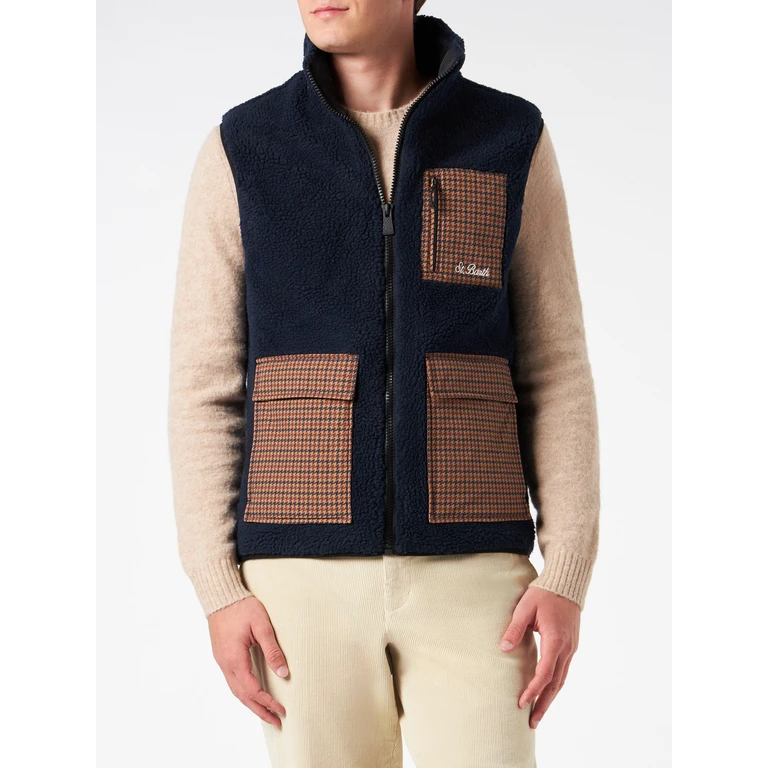 MC2 Saint Barth Wanaka Blue Sherpa Vest With Check Pockets