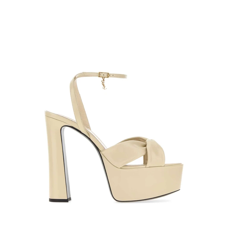 Saint Laurent Sand Leather Franciane Sandals Lightmarblewhite Sandali - Women