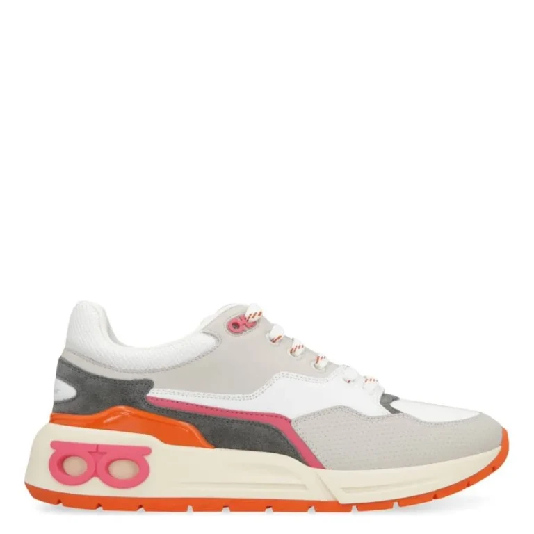 Ferragamo Cosma Lace-Up Leather And Fabric Sneakers