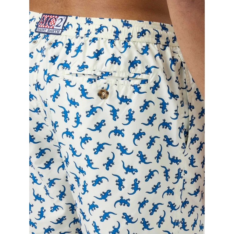 Mc2 Saint Barth Lighting 70 White Swim Shorts With All-Over Gecko Print Swimshort - Men