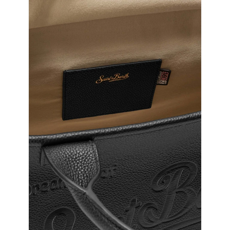 Mc2 Saint Barth Vanity Bag Large Shoulder Black Hammered Leather - Unisex