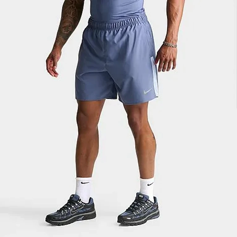 Nike Men's Dri-FIT Challenger Brief-Lined 7" Running Shorts in Diffused Blue/Cobalt Bliss Size: Small
