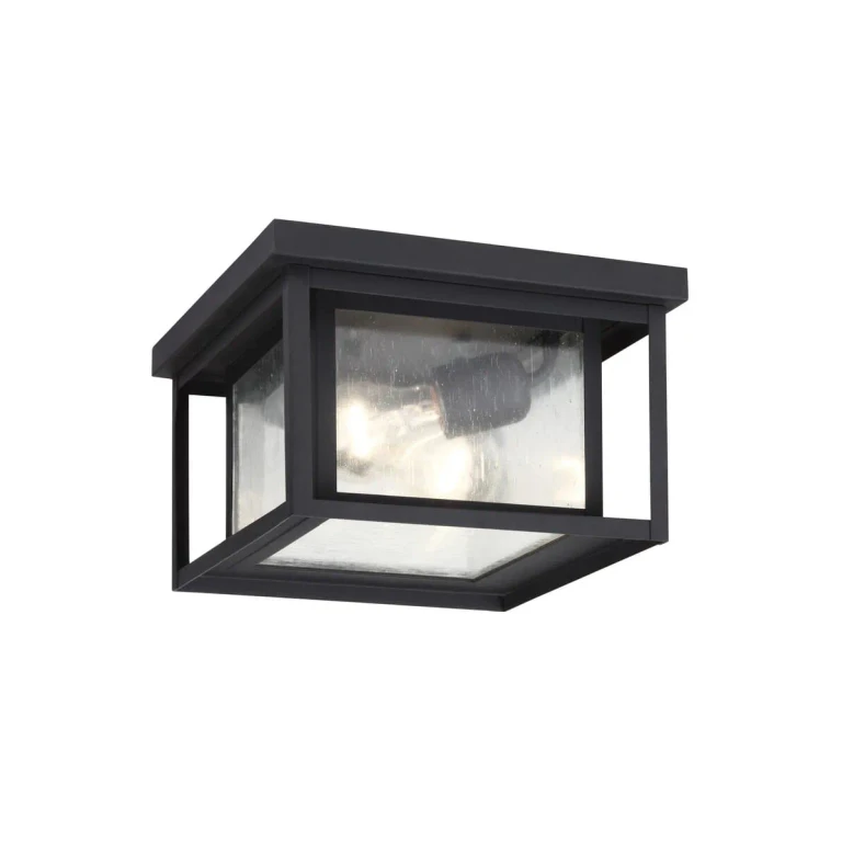Black Two Light Outdoor Flush Mount from the Hunnington Collection