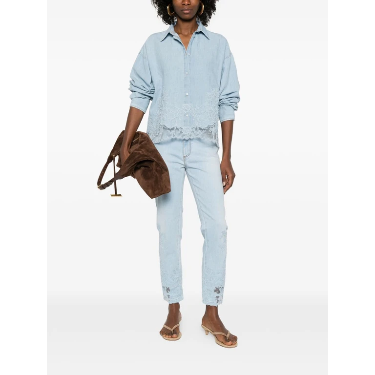 Ermanno Scervino Shirts Clear Blue Cotton Linen - Women