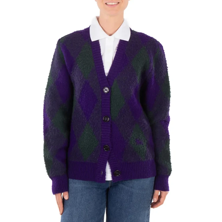 Burberry Argyle-Intarsia-Knit V-Neck Wool Cardigan