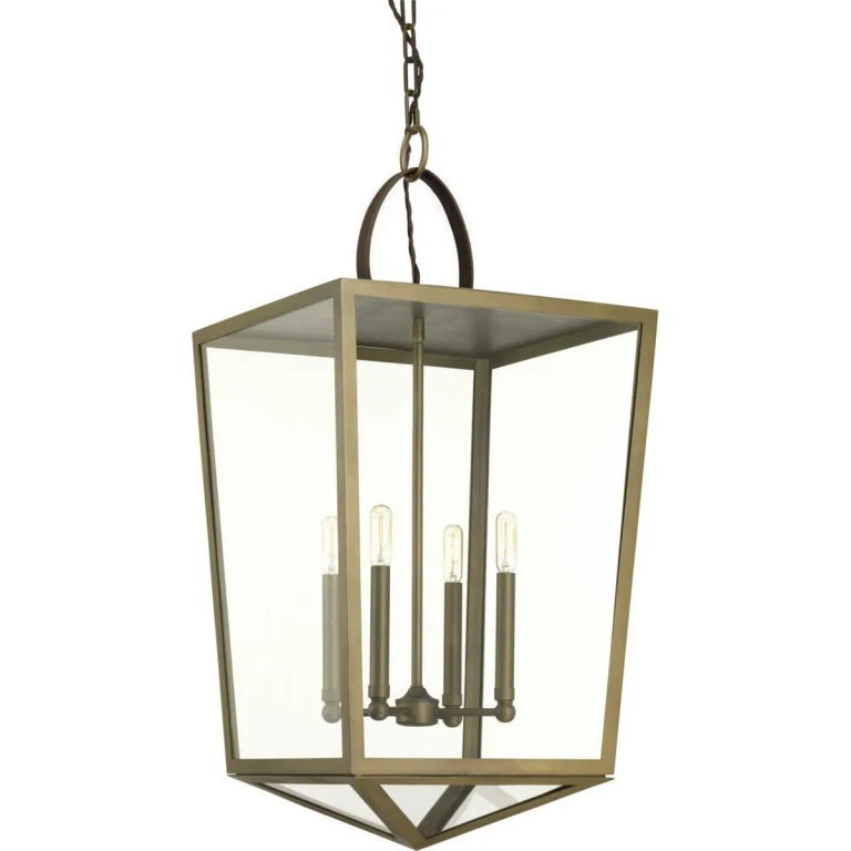 Aged Brass Four Light Foyer Pendant from the Point Dume-Shearwater Collection