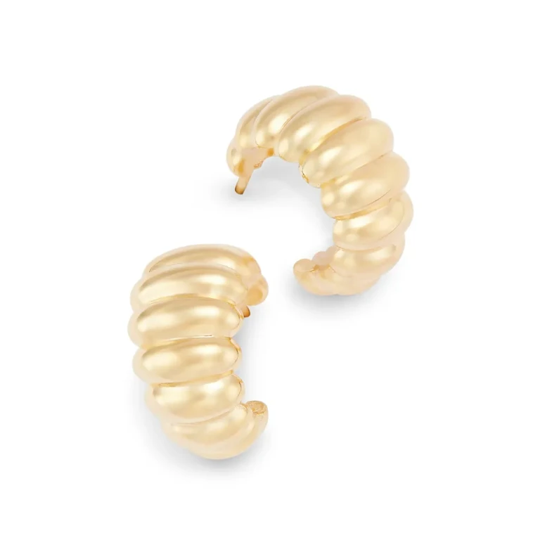 Shrimp Ridge Small Huggie Hoop Earrings in 14K Yellow Gold