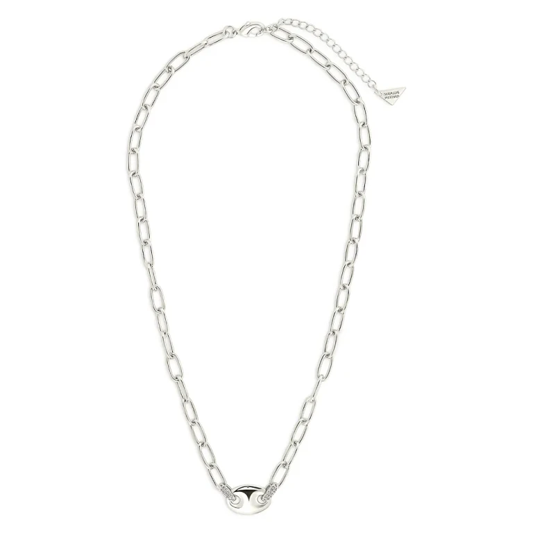 Sterling Forever Bliss Pave Link Pendant Necklace, 16-18