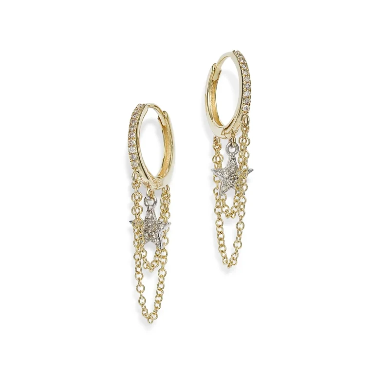 Meira T 14K Yellow and White Gold Pave Diamond Star Hoop Earrings