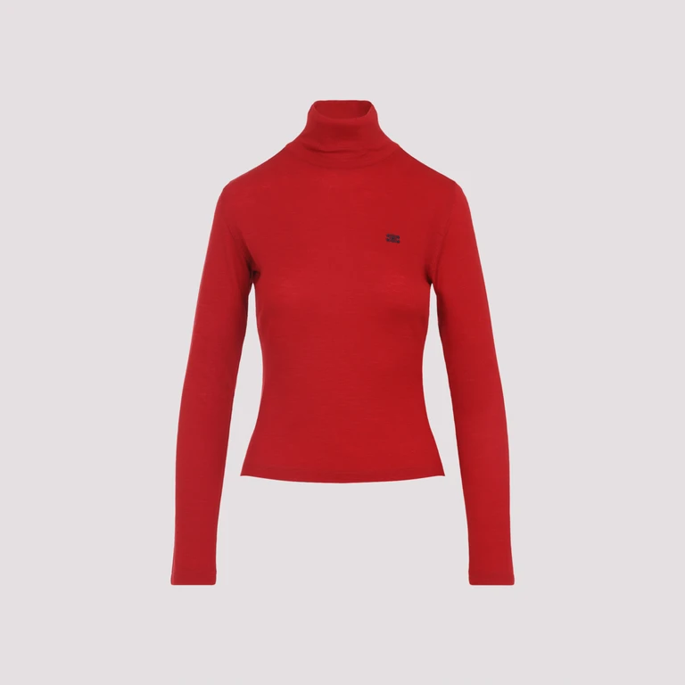 Celine Turtleneck Top Red Wool - Women