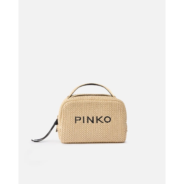 Pinko - Petite trousse en raphia à logo et poignée
