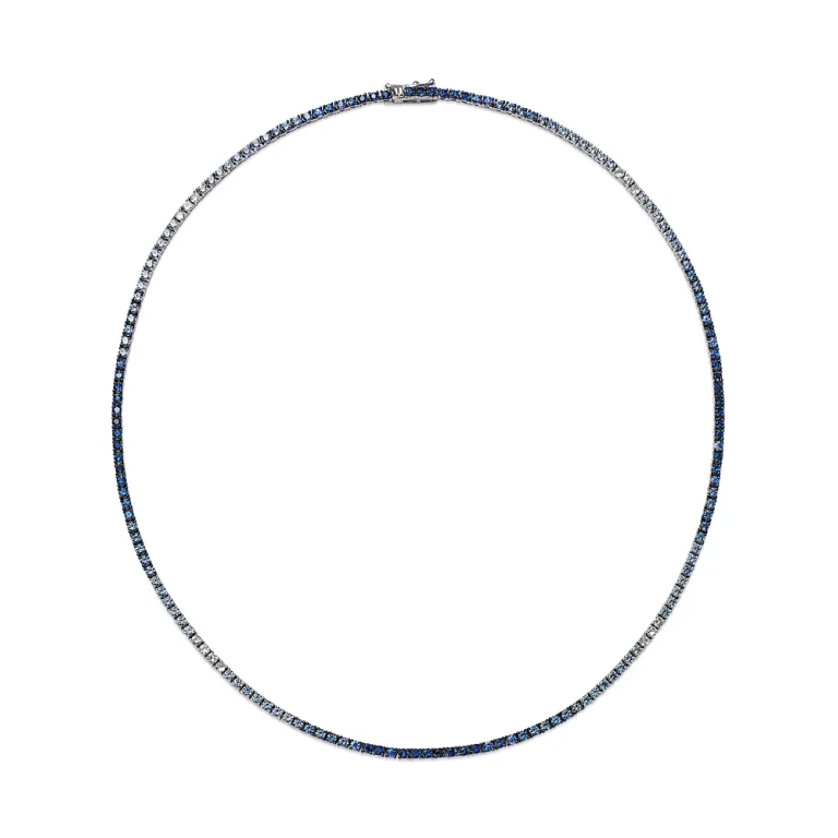 Sapphire Ombre Tennis Necklace in 14K White Gold, 16