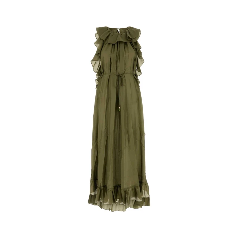 Zimmermann Olive Green Silk Cascadian Dress