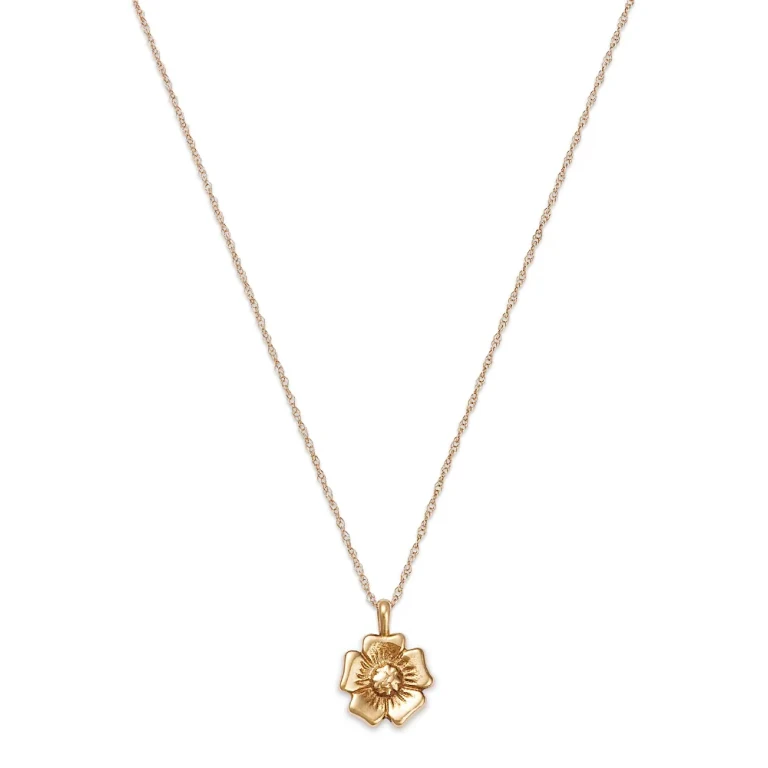 14K Yellow Gold Flower Pendant Necklace, 18