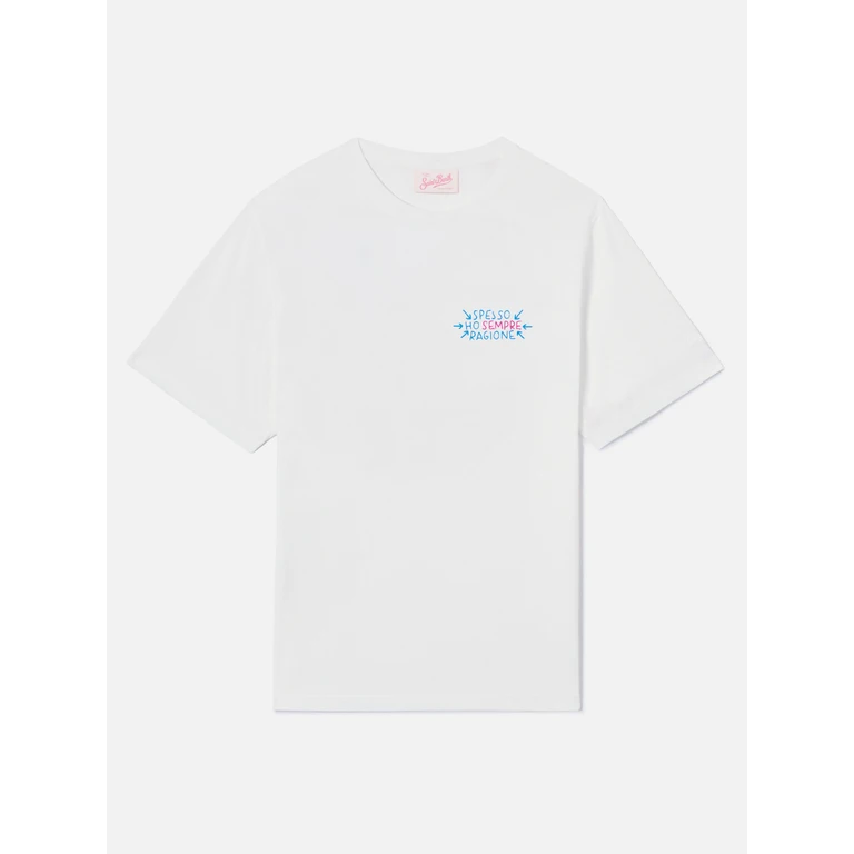 Mc2 Saint Barth White Emilie T-Shirt With Spesso Ho Sempre Ragione Embroidery - Women