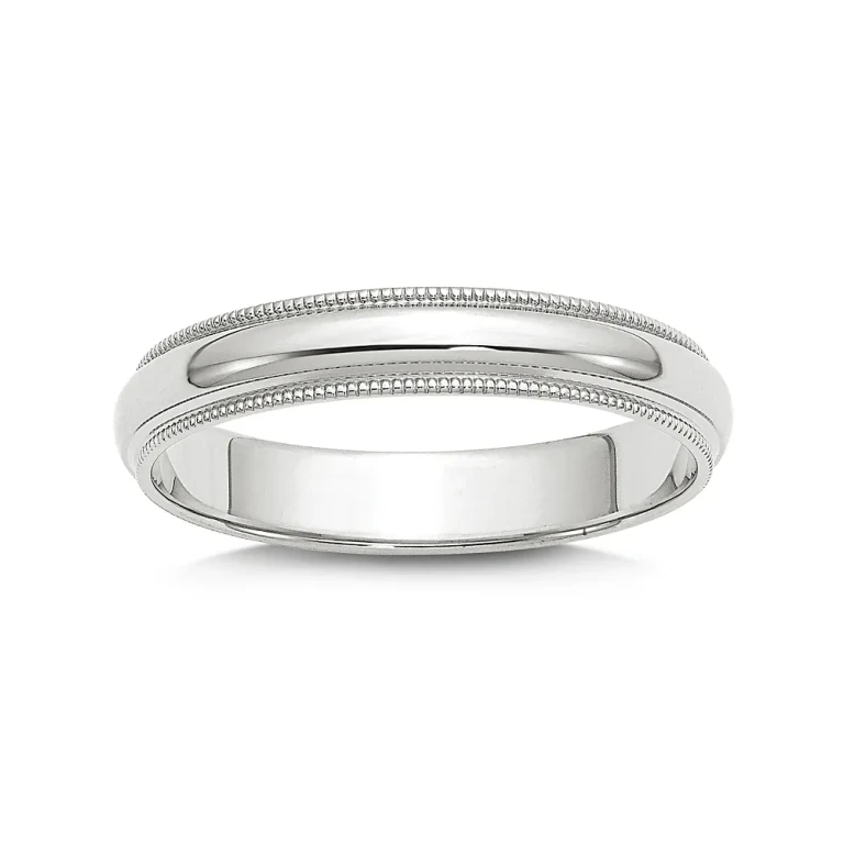Men's 4mm Half Round Milgrain Band 14K White Gold