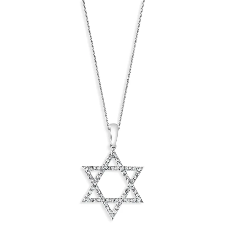 Diamond Star of David Pendant Necklace in 14K White Gold, 0.25 tcw